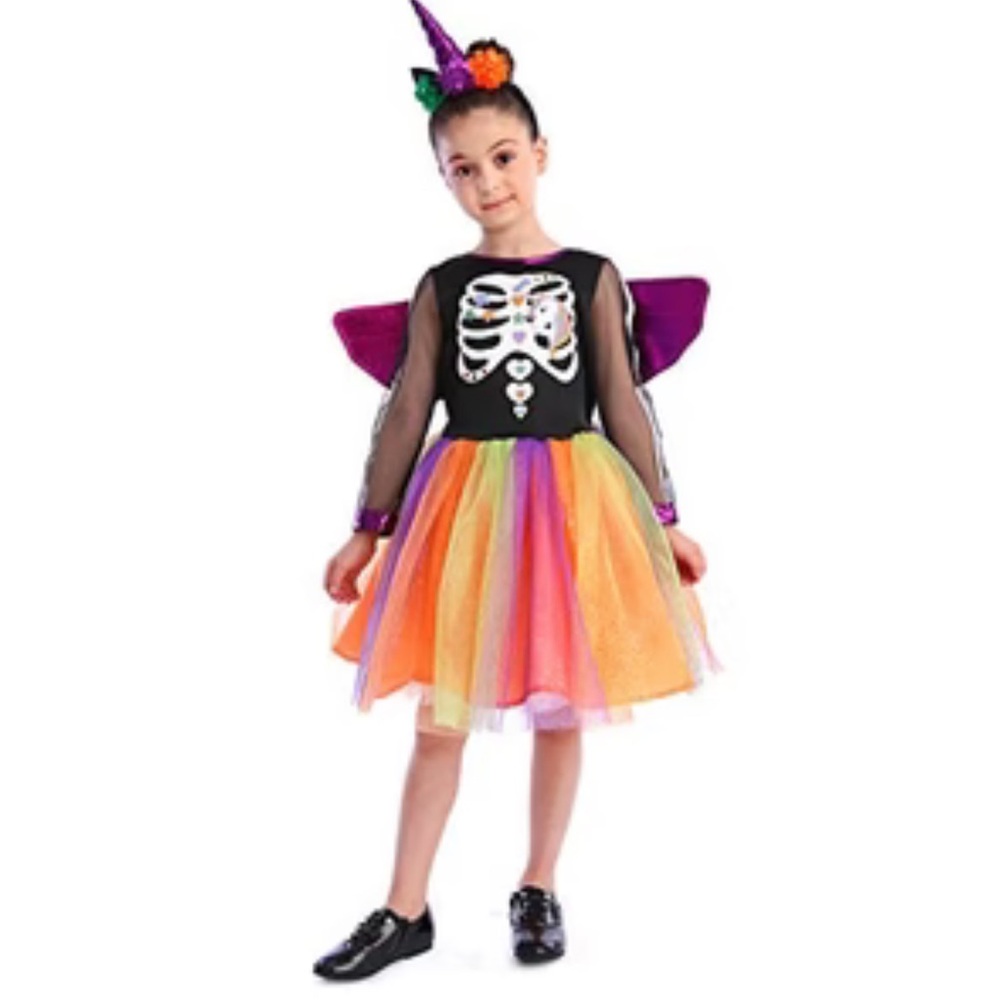 NEW Girls Skeleton Princess Halloween Costume, Size 3-4 Years